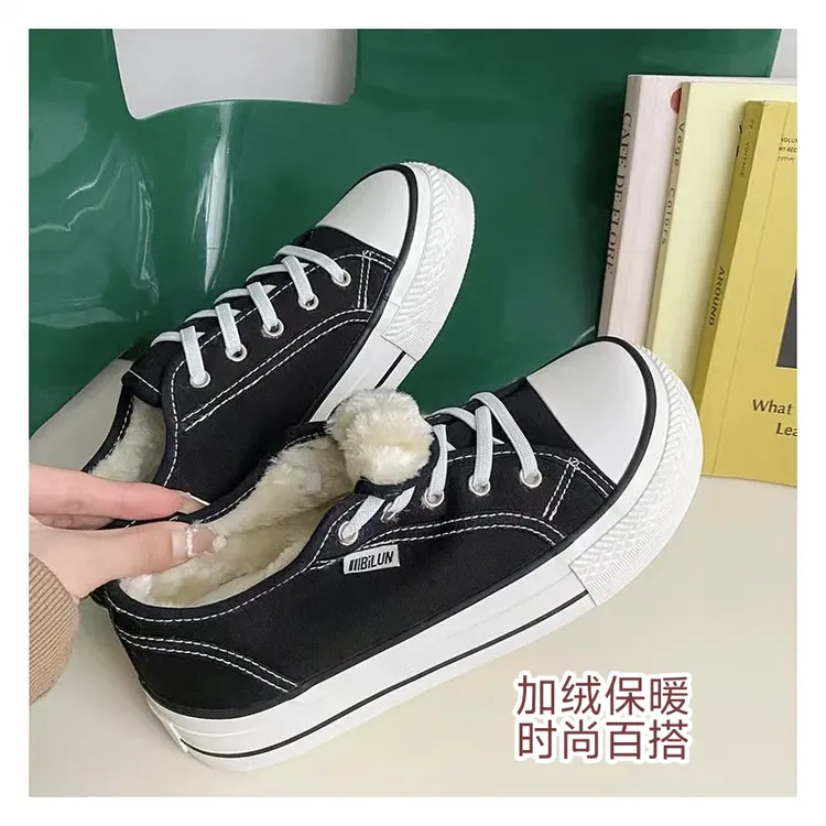 帆布鞋加绒保暖男女2025年秋冬季韩版百搭学生鞋防滑休闲板鞋