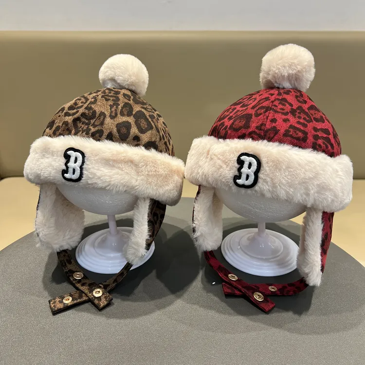 韩系儿童帽子冬季保暖贝雷帽宝宝加厚地主帽男女童毛绒豹纹瓜皮帽