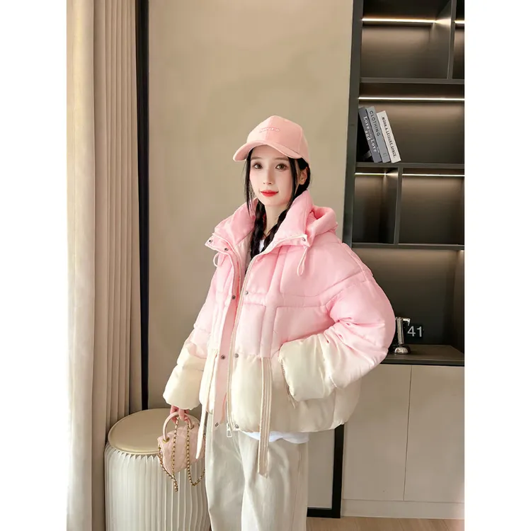 渐变色减龄设计感洋气连帽加厚保暖冬季棉服外套女防寒面包服棉袄