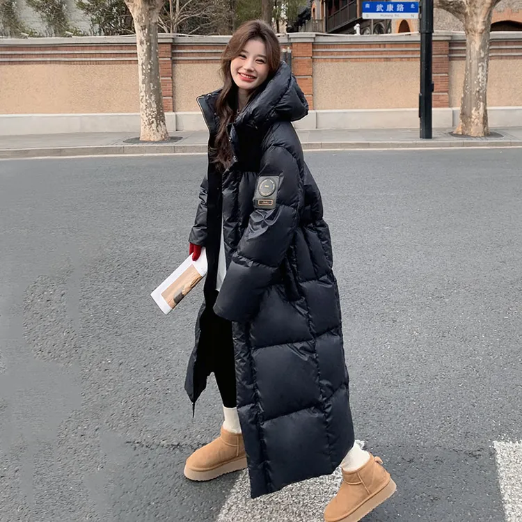 【保暖羽绒服】黑金鹅绒服女冬季东北旅游穿搭好看长款保命大码外套