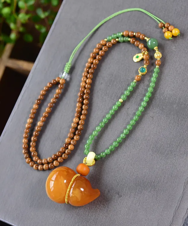 天然俄料糖色蜜蜡立体葫芦吊坠项链光泽油润油亮饱满圆润