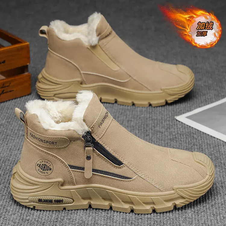 千啄一脚蹬男鞋冬季爆款加绒保暖棉鞋高帮运动鞋子工作鞋鞋子男款