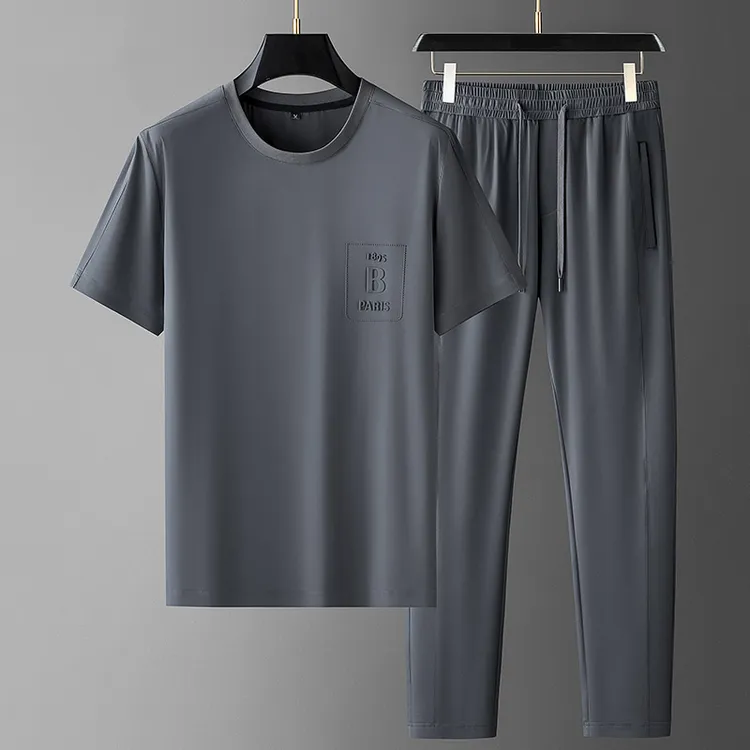 JOZDICE/纪治迪哲运动套装男士夏季圆领冰丝细腻轻奢运动服套装