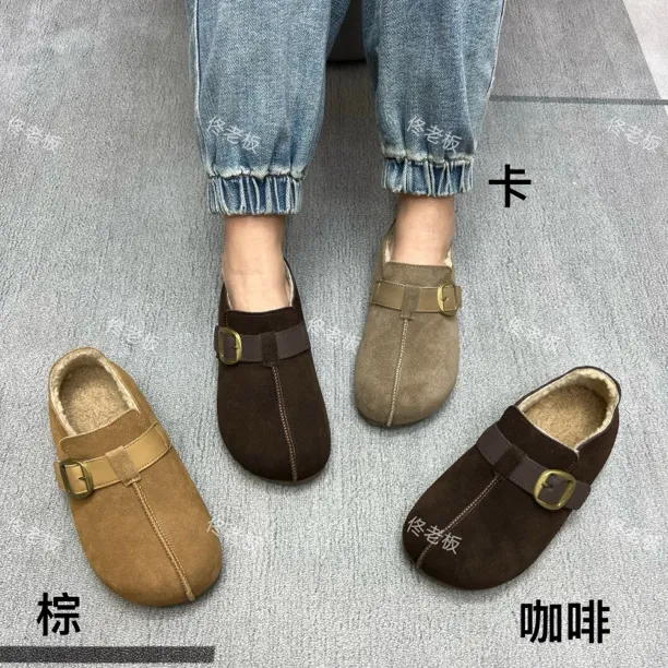 5101 磨砂牛皮厚底加绒时尚皮带扣复古休闲博肯女鞋