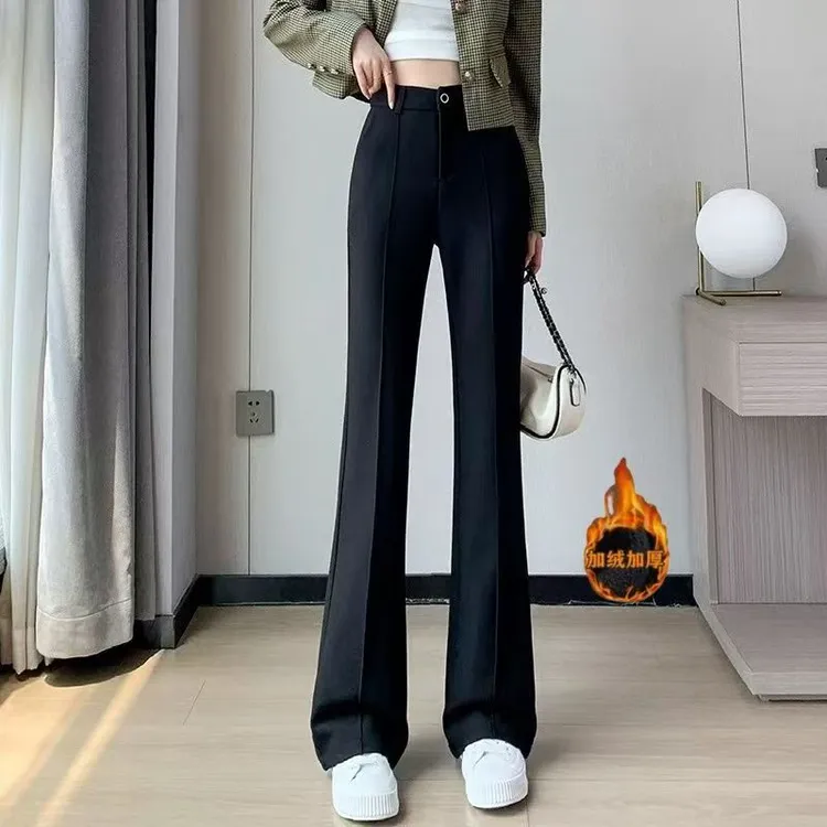 加绒微喇西装裤女秋冬2025新款高腰显瘦喇叭休闲裤加厚弹力长裤子