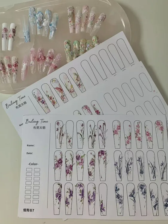 布灵太萌原创设计美甲水彩练习卡款式设计卡