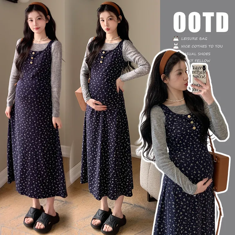 孕妇秋装套装2025新款高级感春款背带裙连衣裙两件套冬季气质裙子