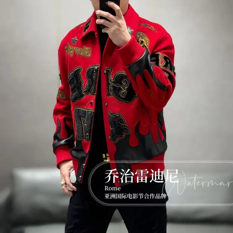 【乔治雷迪尼】高端男士真皮拼接羊毛羽绒服257182