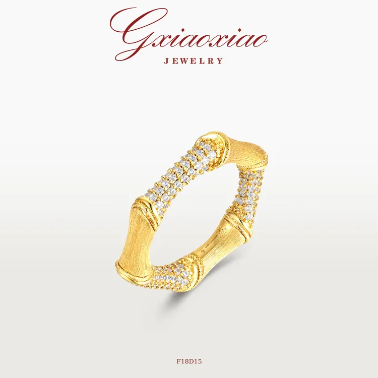 G XIAOXIAO 镀K金【金竹星梦系列】气质复古拉丝竹节戒指 F18D15