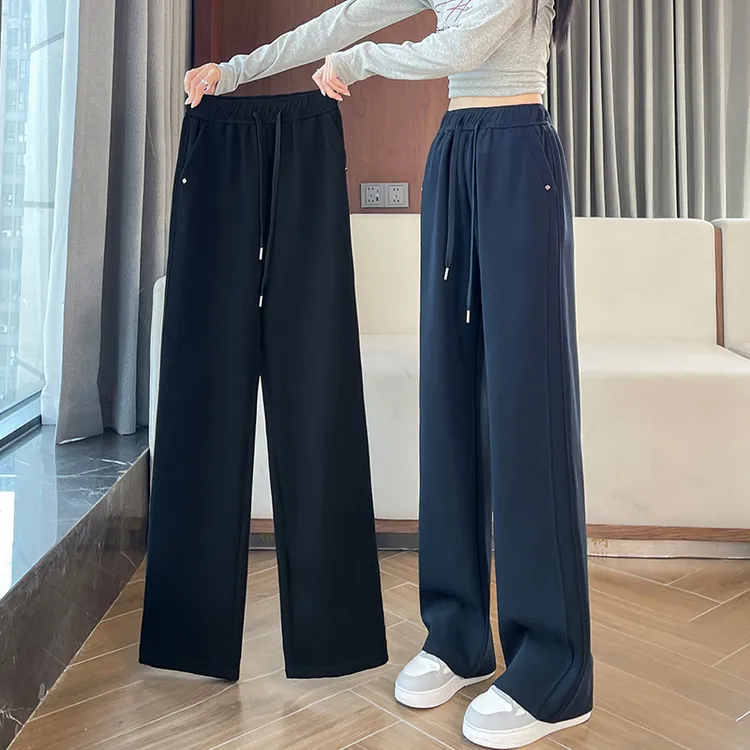 灰色运动裤女春秋阔腿裤女2025新款显瘦裤子宽松bf慵懒风香蕉卫裤