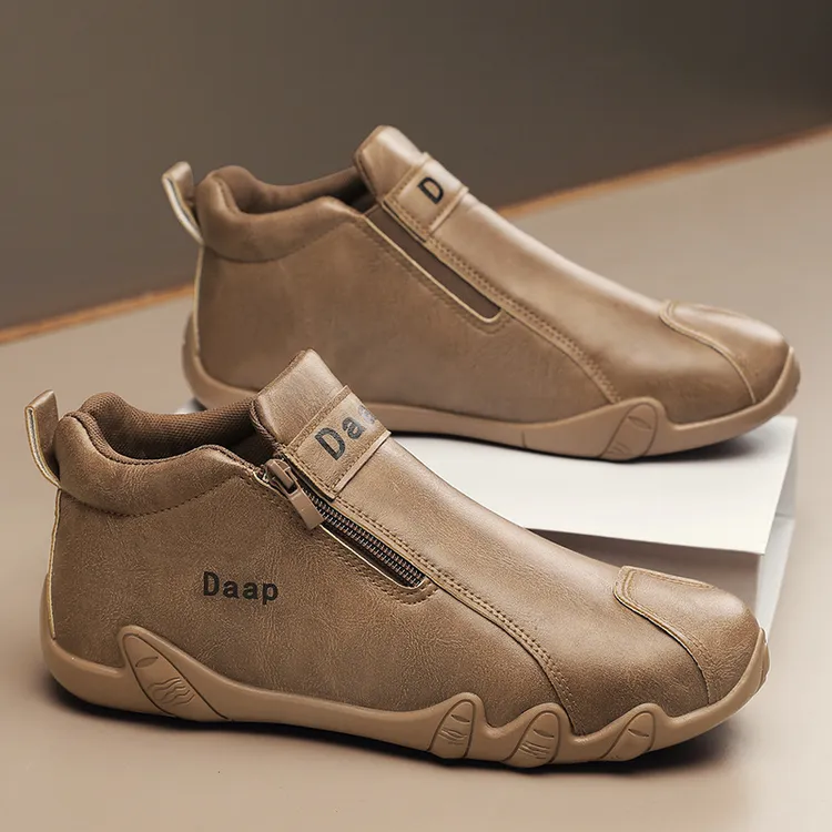 男士2025冬季加绒潮流百搭侧拉链高帮男鞋劳保干活工作工装鞋户外