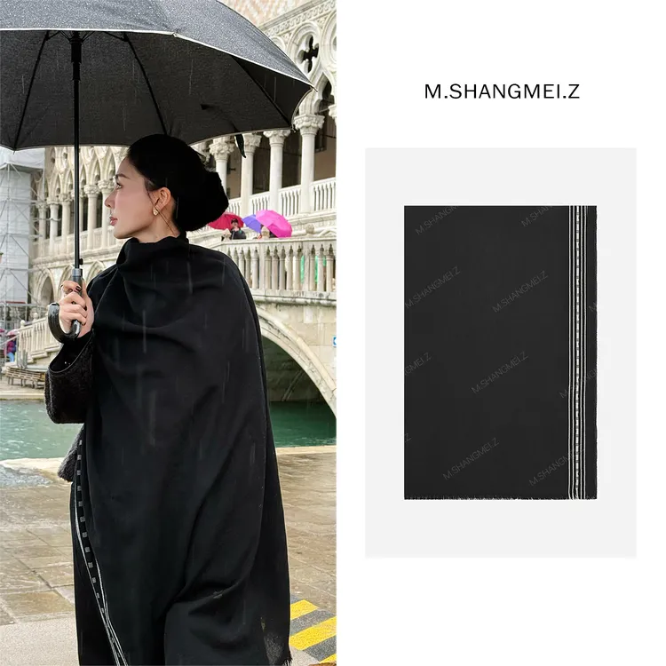 M.SHANGMEI.Z/沐熙美大哥气质轻奢百搭时尚条纹长款丝巾X072709