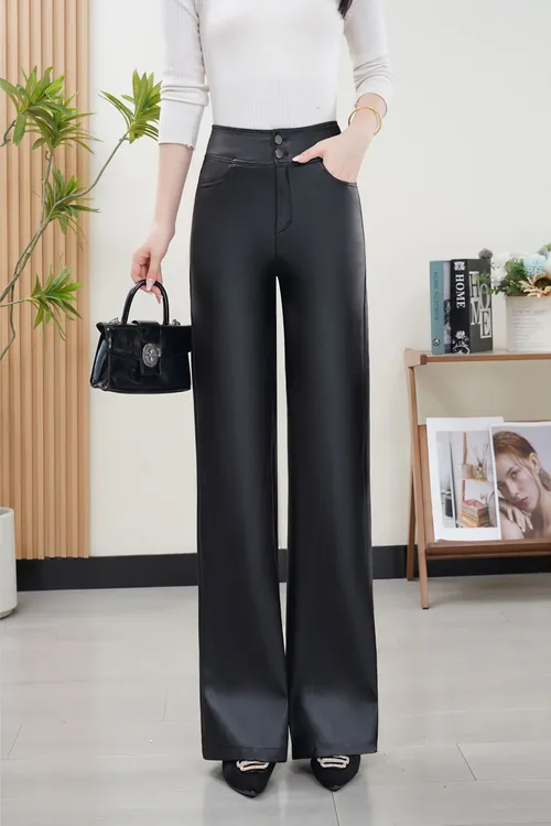 2025新款皮裤复古时尚秋冬季高腰气质直筒裤休闲裤百搭显瘦皮裤