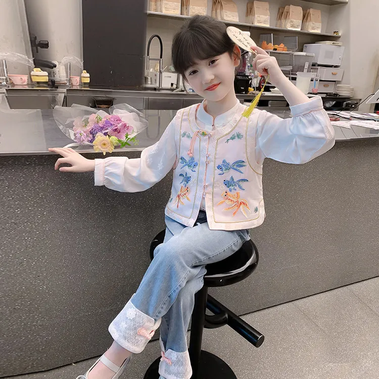 女童汉服2025新款春装儿童洋气国风新中式套装春秋款小女孩三件套