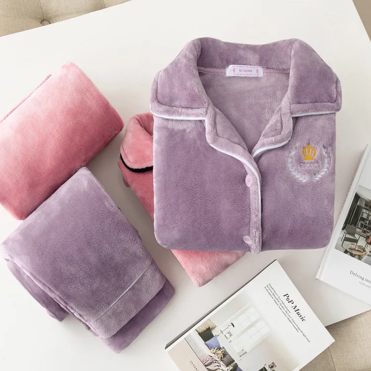 秋冬季新款珊瑚绒睡衣女套装加厚加绒长袖保暖法兰绒家居服套装