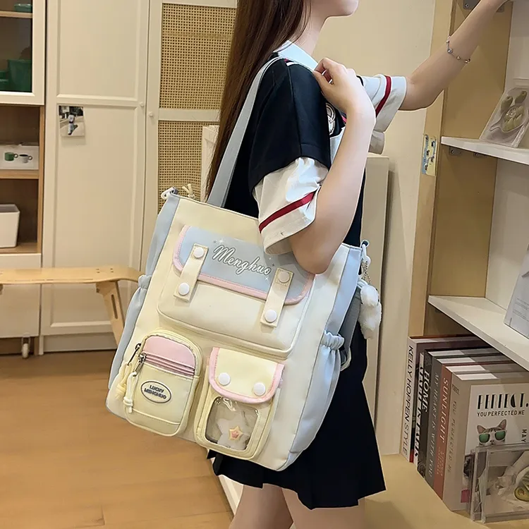 可爱撞色手提包初中学生上课补习书包韩版时尚百搭少女单肩斜挎包