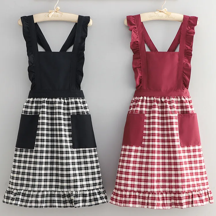 高级感棉布交叉公主裙背带围裙家用厨房鲜花店奶茶店美甲女工作服