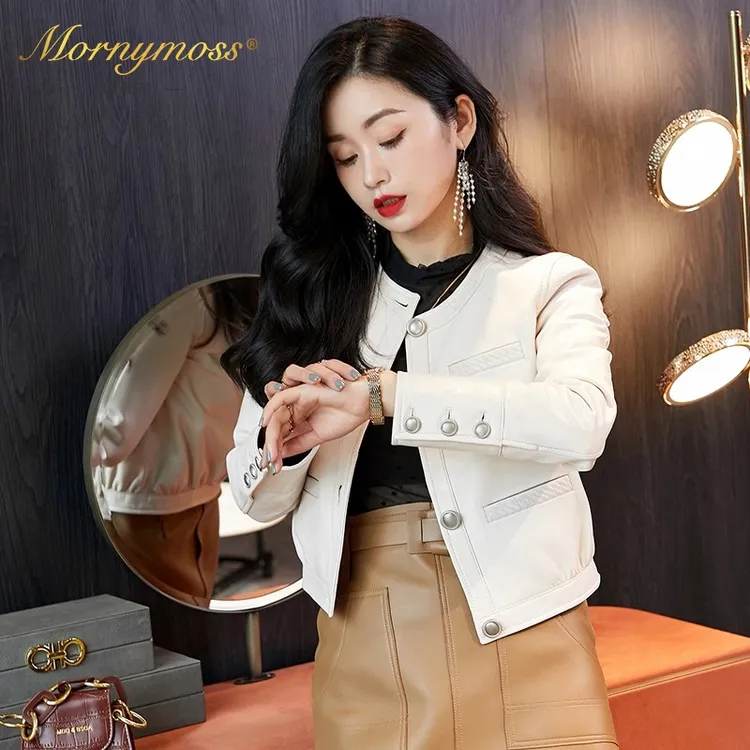 默尼密司品牌真皮皮衣女2025新款小香风小个子绵羊皮短款夹克外套