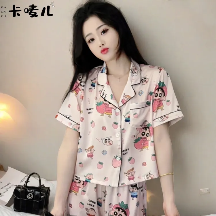 女大学生睡衣爆款2025新款夏季可爱风休闲时尚短袖透气家居服套装