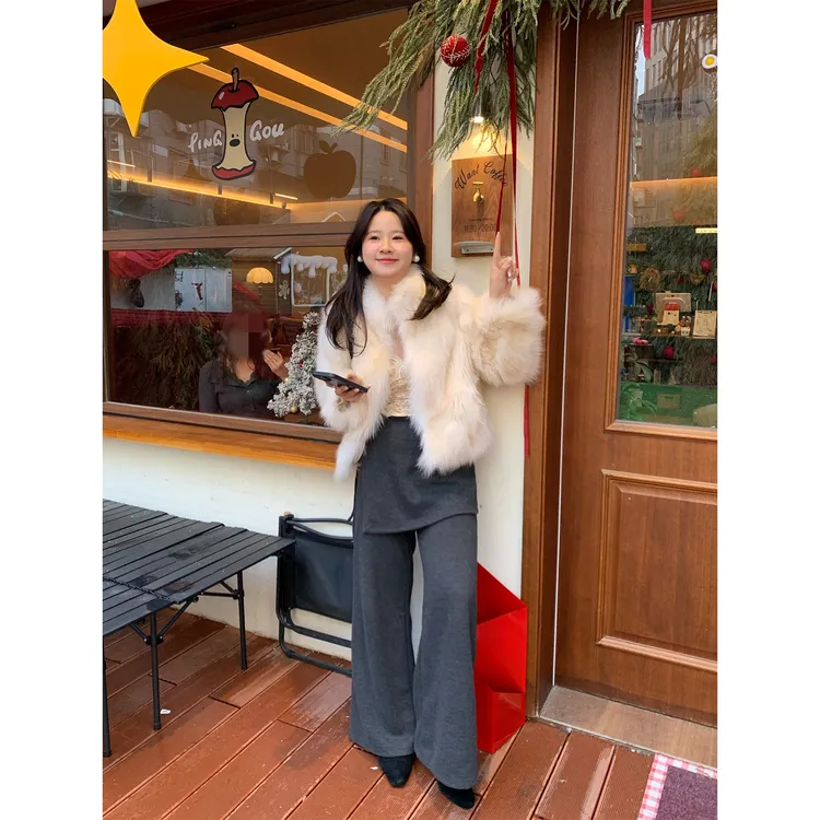 PRASE【屁帘裤】绵羊毛遮肉显瘦高腰时尚两片式休闲裤女PR511C59