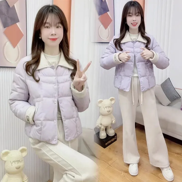 时尚短款棉服女2025冬季新款洋气显瘦保暖撞色翻领棉袄外套