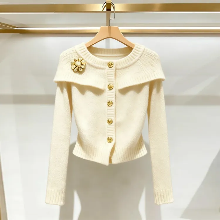 SHALLDOER装饰扣针织衫2026秋冬软糯质感温柔氛围日常穿搭适配