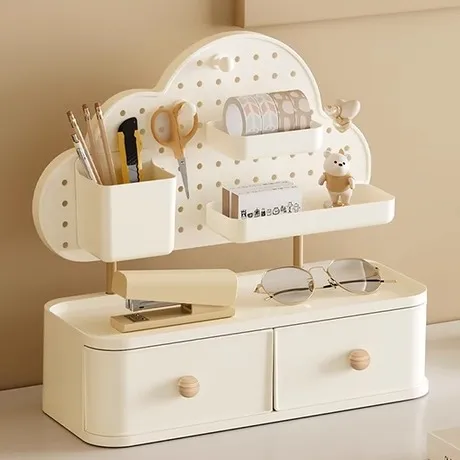 桌面洞洞板收纳盒抽屉式多功能置物架学生书桌办公桌面杂物整理盒