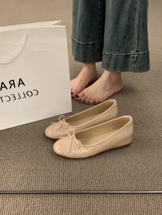 法式晚晚风温柔鞋浅口圆头漆皮玛丽珍鞋内增高通勤裸色芭蕾单鞋女