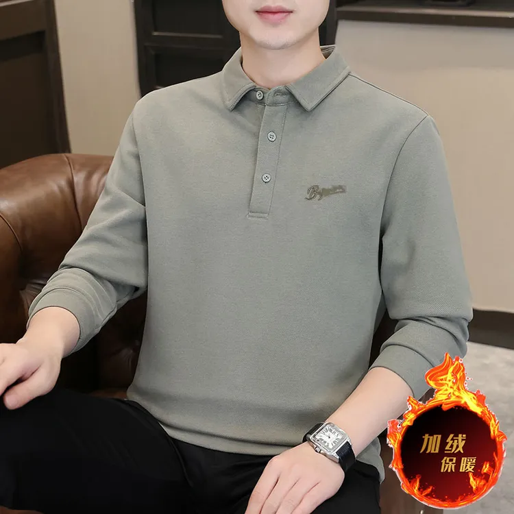 （加绒加厚）棉2025秋季新款刺绣字母商务长袖POLO领卫衣男士百搭帅
