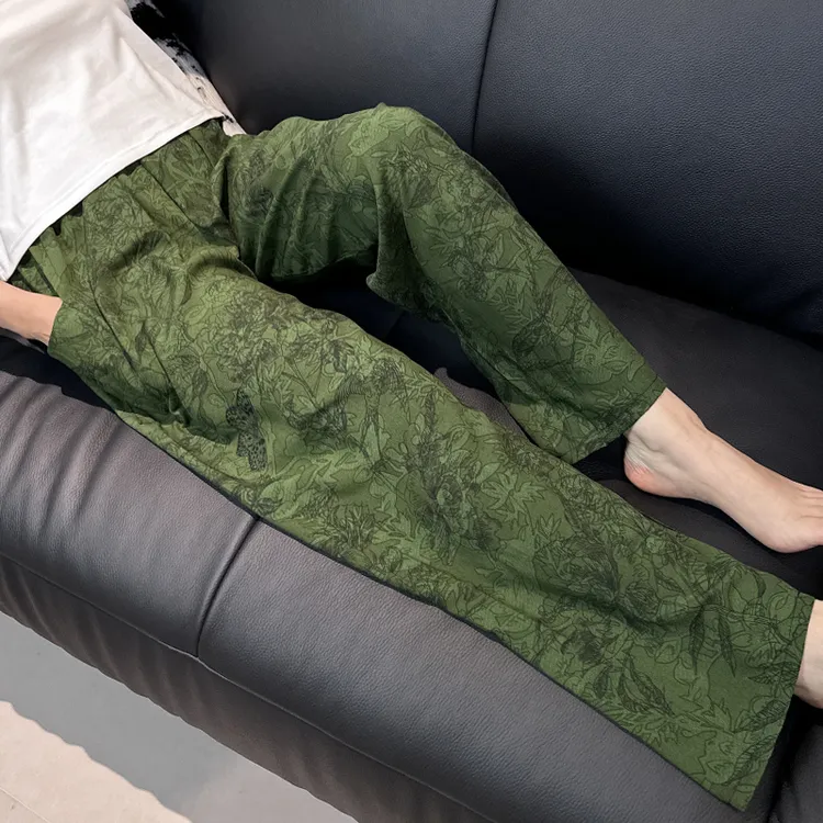 加长加大高个夏季棉绸睡裤女大码人造绵绸可外穿防晒家居裤子宽松