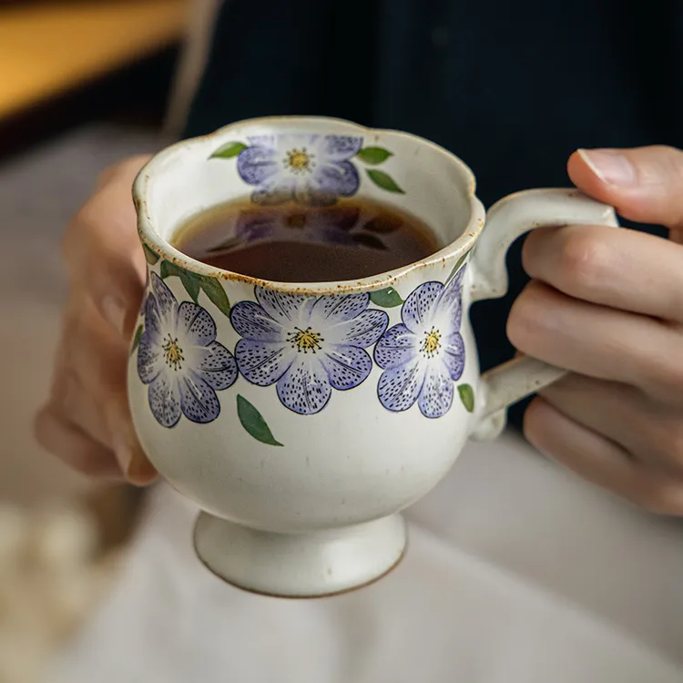 小悠家 高颜值手工杯文艺复古马克杯粗陶高脚杯女生拿铁咖啡杯