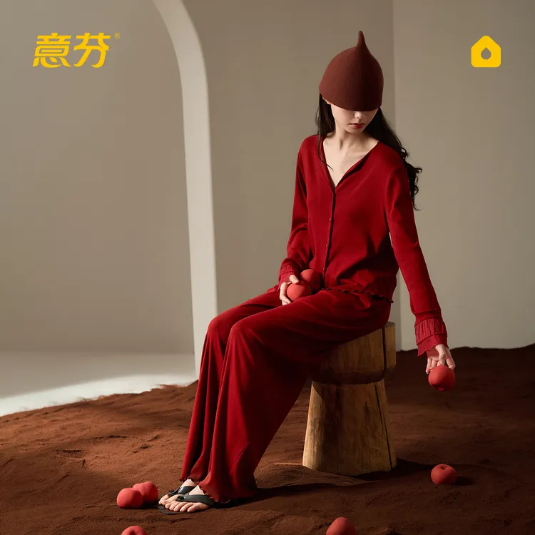 意芬红色睡衣女长袖春秋季莫代尔本命年结婚高级感家居服新婚套装