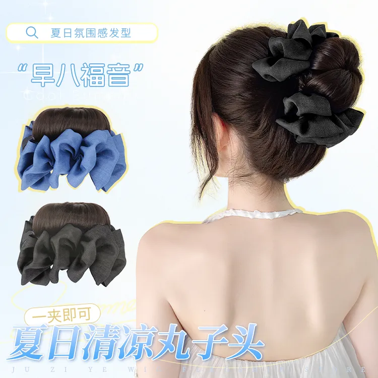 新版本蓝色牛仔抓夹丸子夹增发量假发女款花苞丸子头