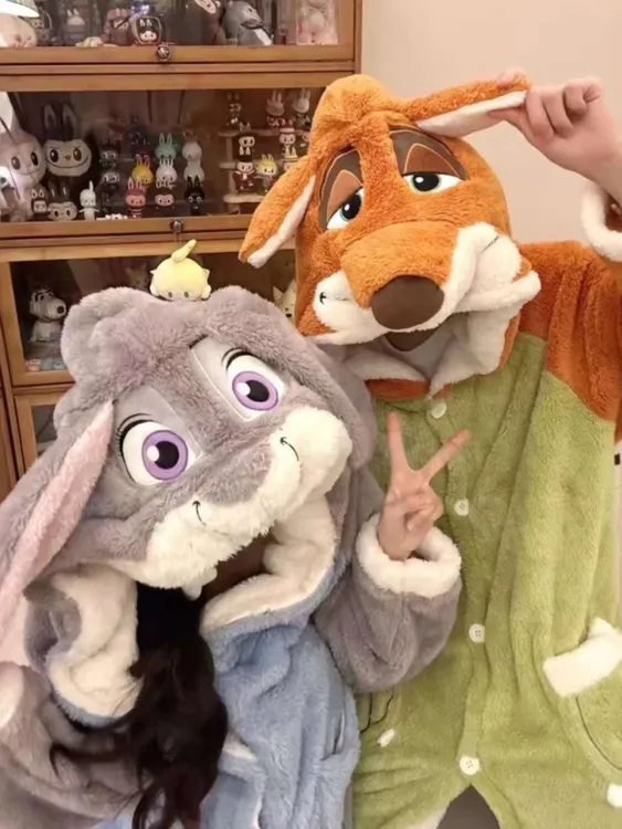 疯狂动物城尼克狐睡衣男秋冬朱迪卡通情侣亲子珊瑚绒睡袍女家居服