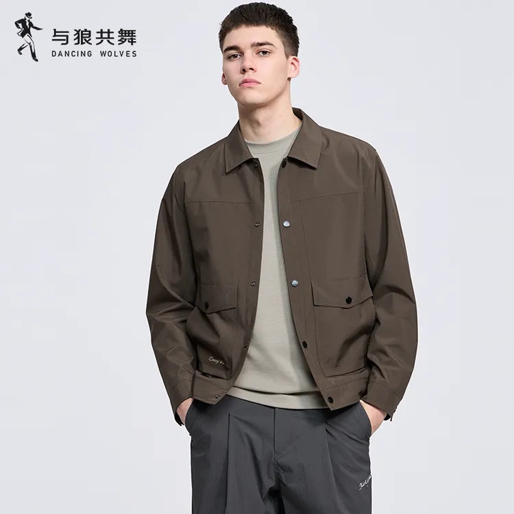 与狼共舞翻领夹克男士2025秋季新款刺绣休闲工装通勤百搭男装外套