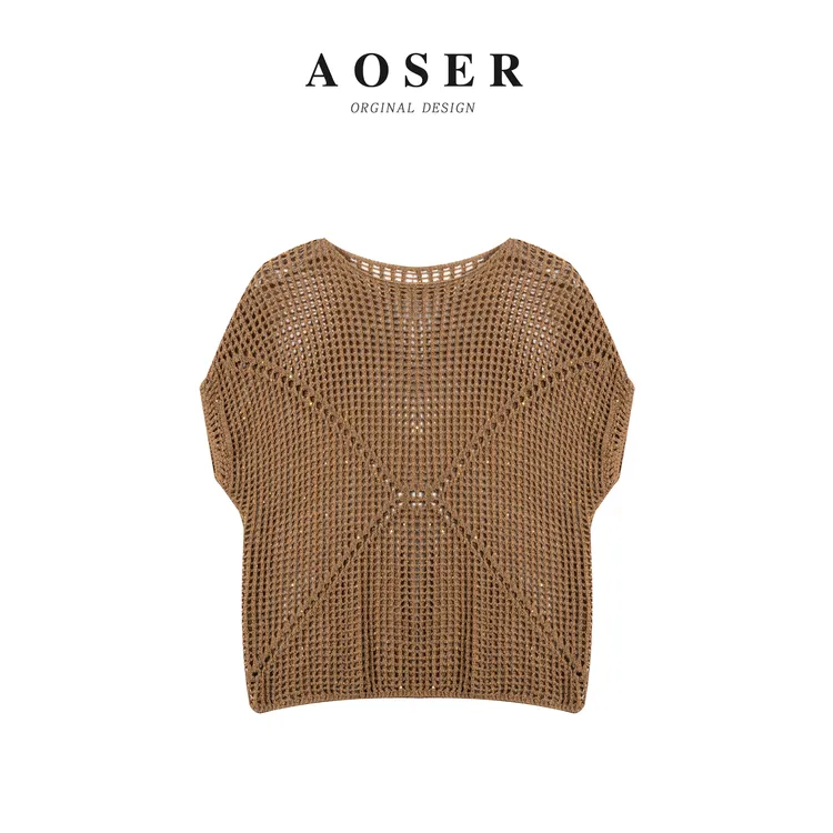 AOSER套头款烫钻时尚临时薄款夏季常规针织衫春夏编织短款2517