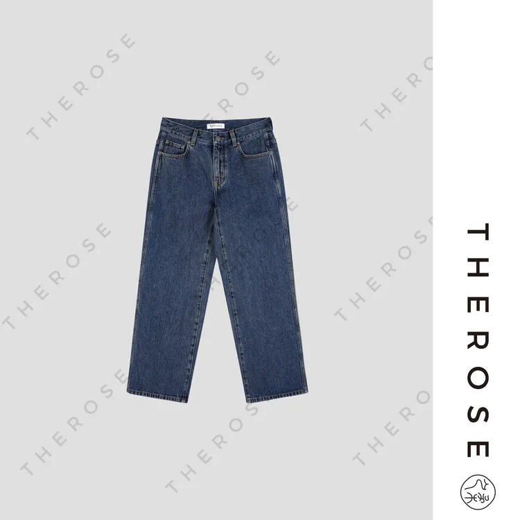 之柔【苏打裤】日本冈山进口休闲直筒牛仔裤水洗做旧百搭阔腿长裤女