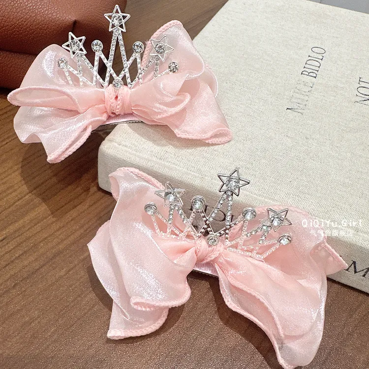 儿童蝴蝶结皇冠公主头饰女童小王冠蝴蝶结小女孩2025新款顶夹发夹