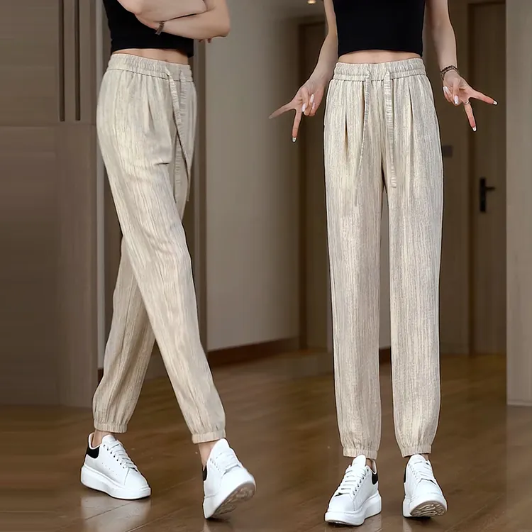 冰丝阔腿裤女高腰休闲束脚灯笼裤夏季新款薄款小个子女士九分裤女