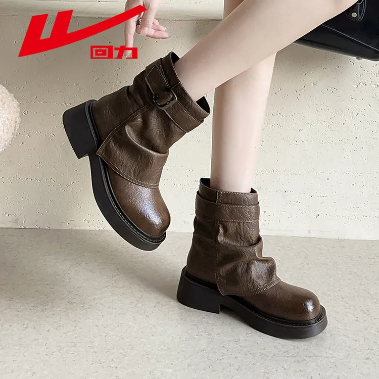 回力秋季新款复古美拉德增高马丁靴女款厚底防滑时尚百搭靴子