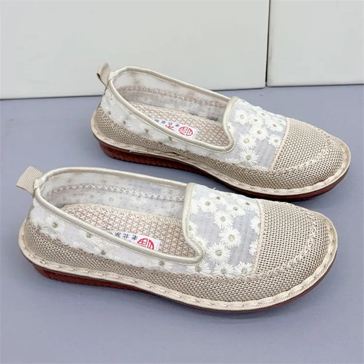 夏季新款老北京布鞋轻便舒适透气网纱女鞋软底一脚蹬渔夫鞋懒人鞋
