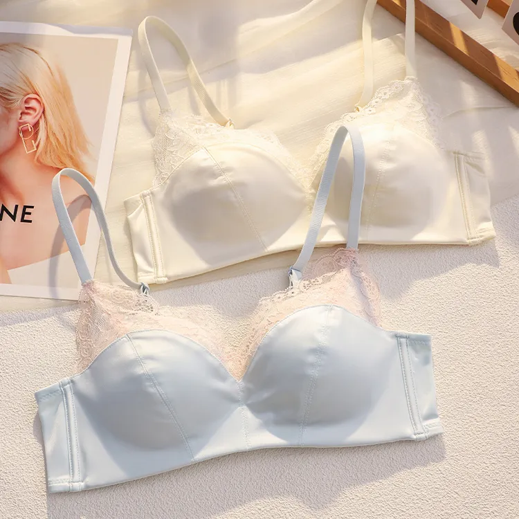 缎面蕾丝性感内衣女小胸聚拢薄款收副乳防下垂无钢圈调整型文胸罩