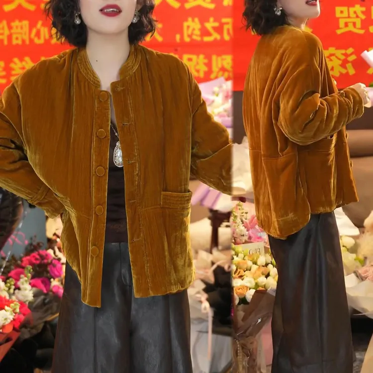 女2025冬季新款时尚洋气设计感单排扣加棉上衣定制款新中式短外套