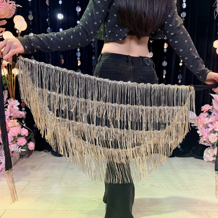 肚皮舞新款亮片流苏腰链东方舞臀巾裙街舞潮牌爵士舞屁帘腰巾配饰