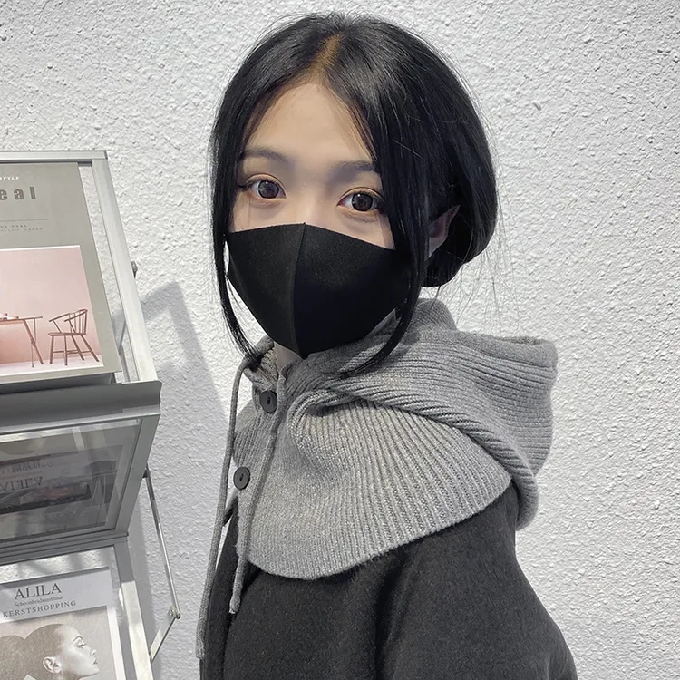 防寒秋冬羊毛线帽套挡风保暖针织羊绒抽绳帽子冬季加厚护耳包男女