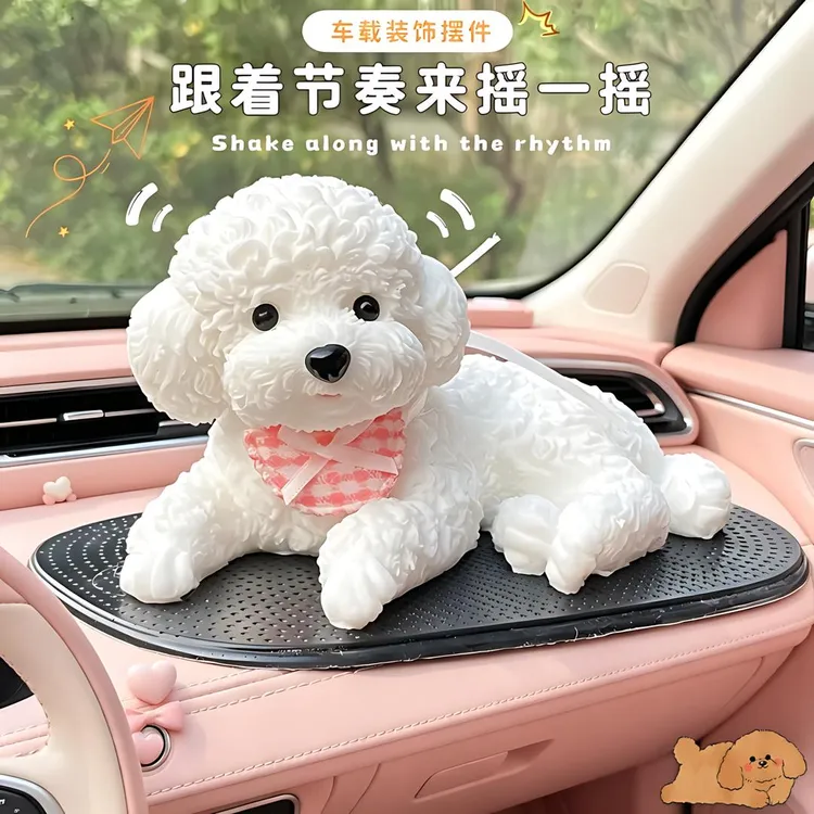 【大号车载比熊泰迪小狗】车载摆件车内网红可水洗无味道不怕晒可爱商品图