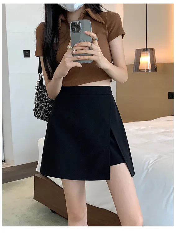 半身裙女春夏防走光短裙高腰百搭显瘦黑色a字裙大码时尚短裙裤