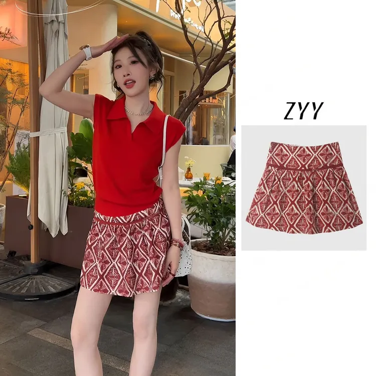 ZYY【夏日芭菲】2025S/S新品夏季度假风印花短裙女X25XDQ01082