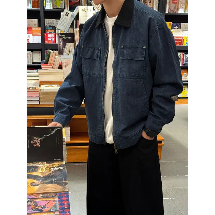 重磅纯棉牛仔夹克外套男秋冬复古美式底特律夹克潮牌宽松牛仔衣服