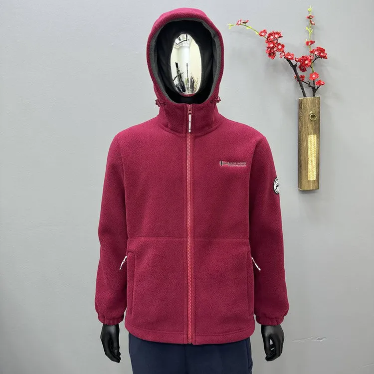 出口挪威单连帽加绒加厚男士外套夹克防寒保暖双面摇粒绒春秋运动